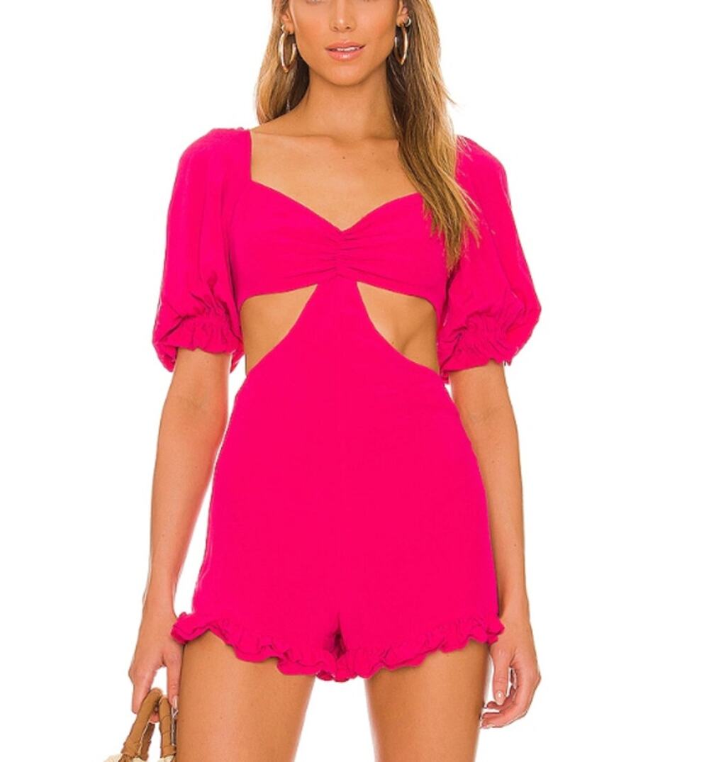 Lovers + Friends Barbie Pink Romper XS Wide Leg Cutout Vacation Cottage $198 NEW